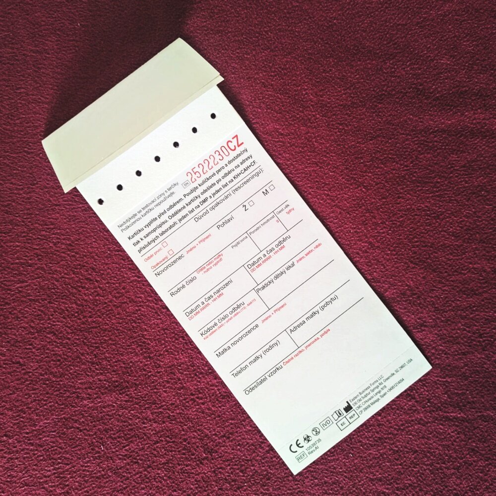 Odběrová karta na novorozenecký laboratorní screening